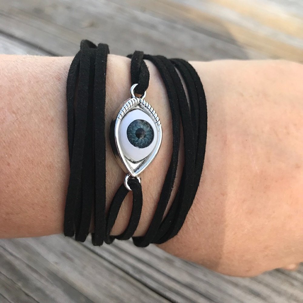 Tie Wrap Evil Eye Protection Silver Bracelet Cuff Yoga Boho Cord Bohemian Gift - Picture 6 of 11